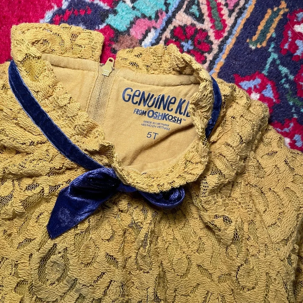 Oshkosh Mustard Lace Dress with Blue Bow - Picture 4 of 4